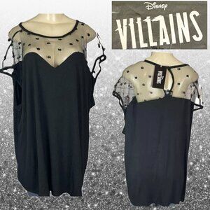 Disney +5 Black Sheer Mesh Velvet Snail Ursula Retro Villain Short Sleeve Blouse